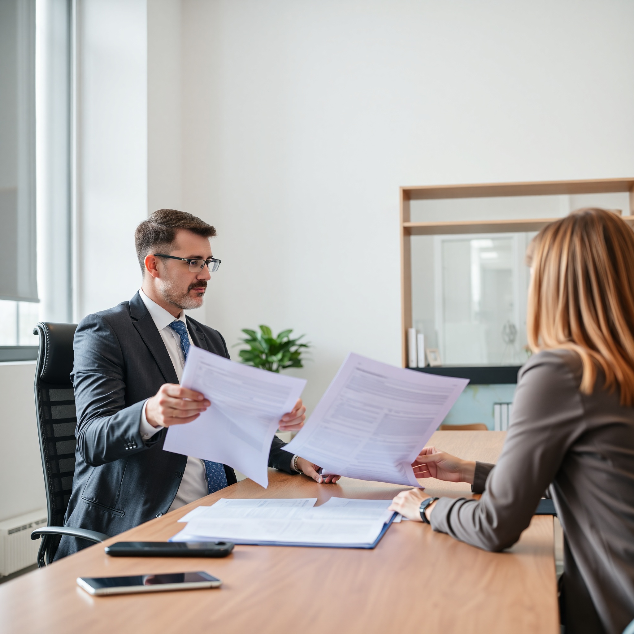 Professional consultation between accident lawyer and client reviewing accident documentation