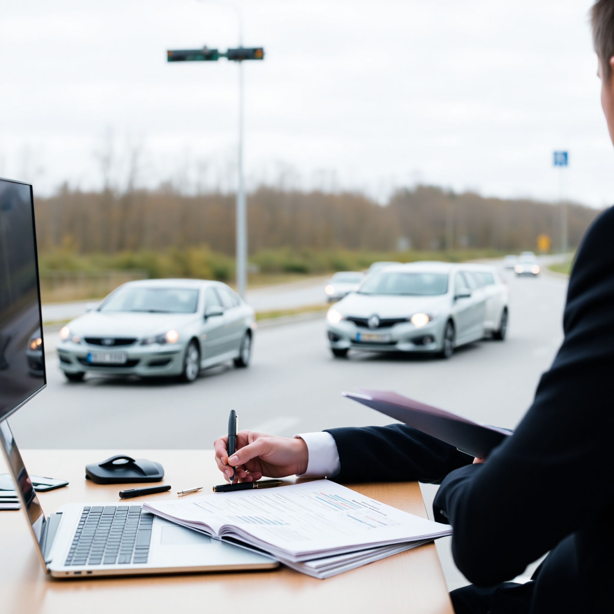 Lawyer reviewing accident case files and compensation calculations