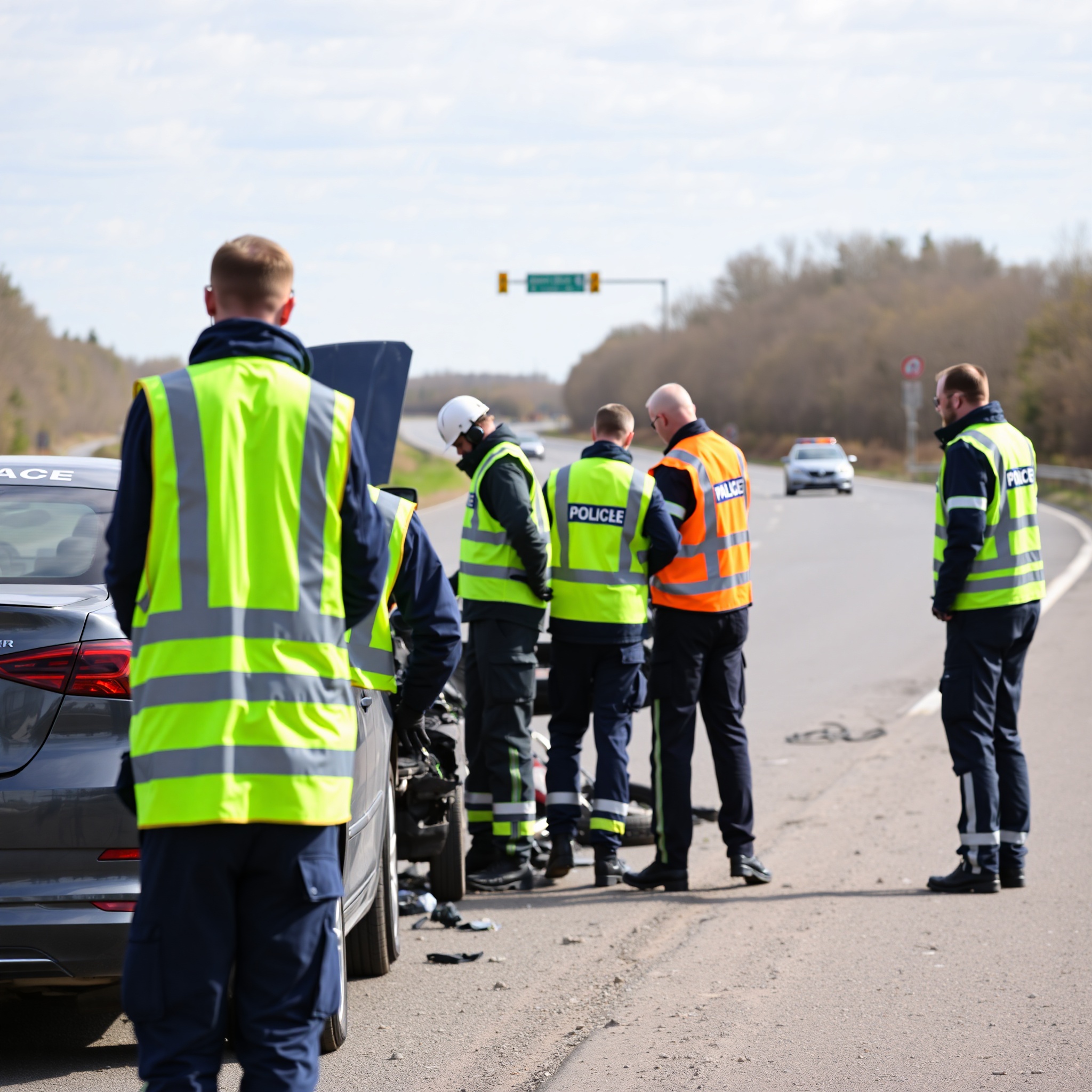 Professional photograph of emergency responders assisting at accident scene in Poland